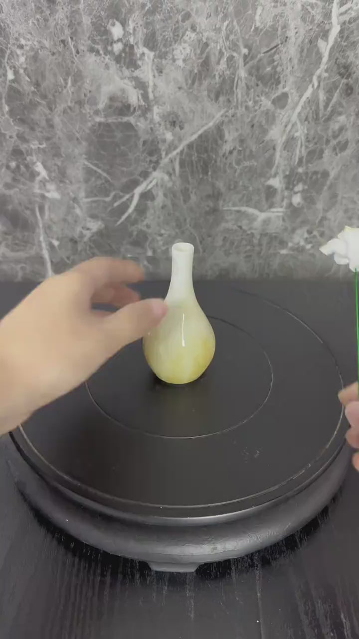 Jingdezhen Handcrafted Miniature Ceramic Vase with Yellow Porcelain Flowers